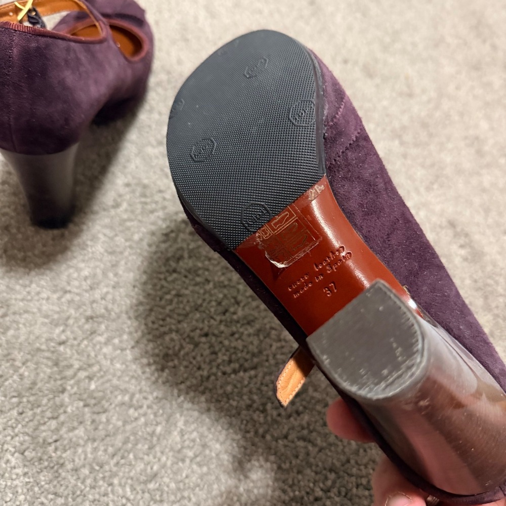 Chie Mihara Purple Suede Mary Jane Pumps Bow Block Heel Made in‎ Spain Size 37 - Picture 5 of 10